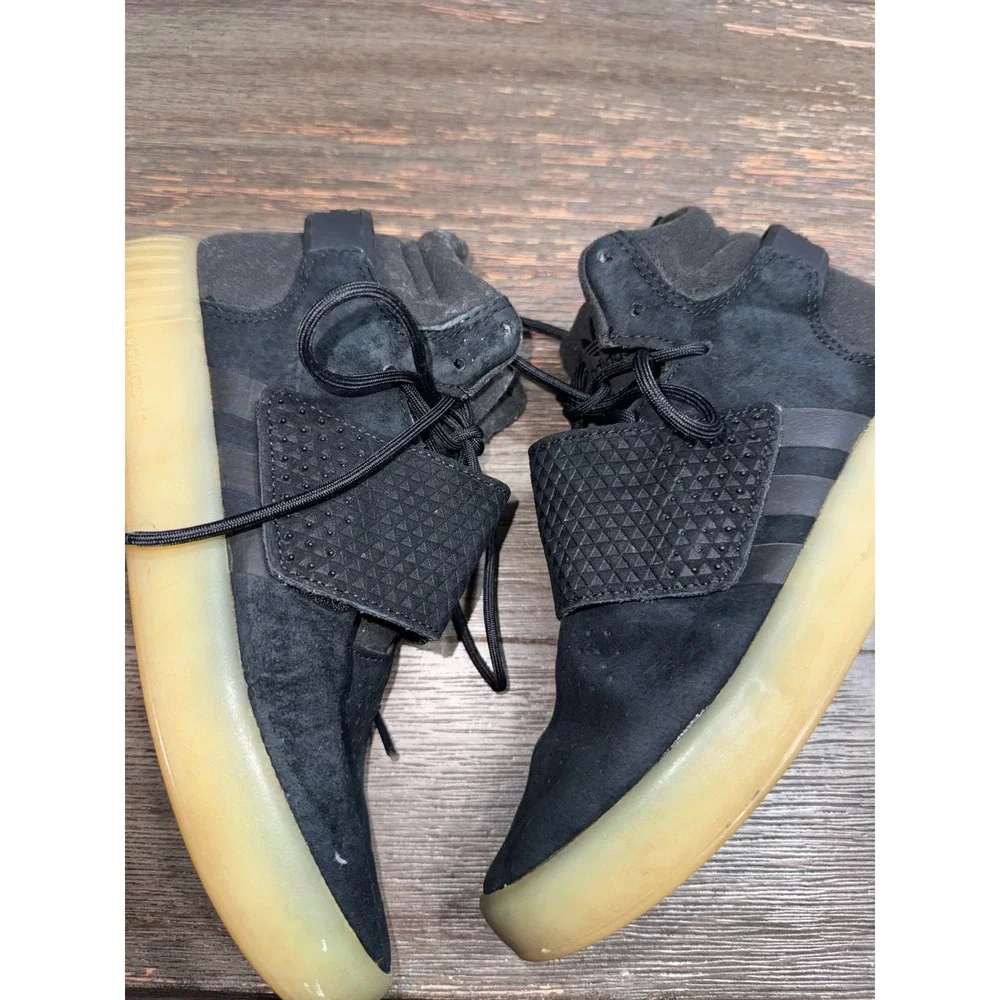 Adidas Tubular Invader Strap Mens Black Suede Gum Sole High Top Sneakers